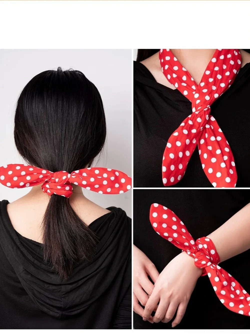 Hicarer Red Polka Dot Headband Wired Bandana Twist Bow, Small Dots.
